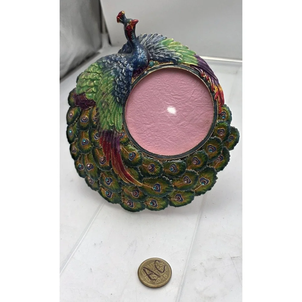 STUNNING WM Bohemian Enamel/Austrian Rhinestone Peacock Ornate Photo Frame